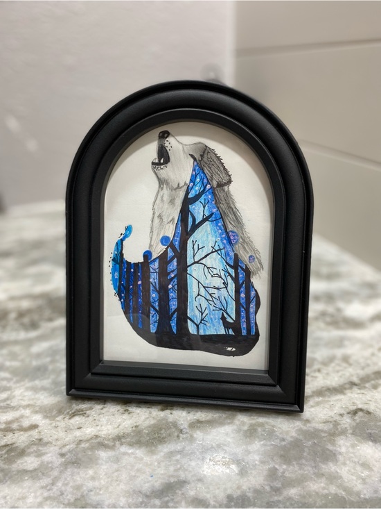 Hand Crafted Other - Blue and Black Wolf Illustration